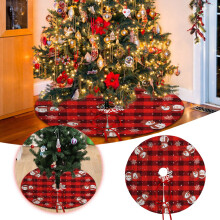 Jupe de sapin de Noël à carreaux rouges et noirs de 40 cm avec flocons de neige et bonhomme de neige – Décoration de Noël rustique de style