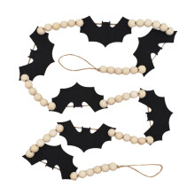 Décoration d'Halloween : Guirlande de perles en bois en forme de chauves-souris pour l'intérieur et l'extérieur, cheminée et murs – Style