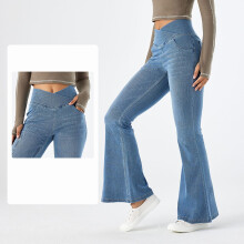 Damejeans Vide Benbukser Dame Højtaljede Klassiske Dame Denimjeans med Lommer Lyseblå Bukser Dame Dametøj