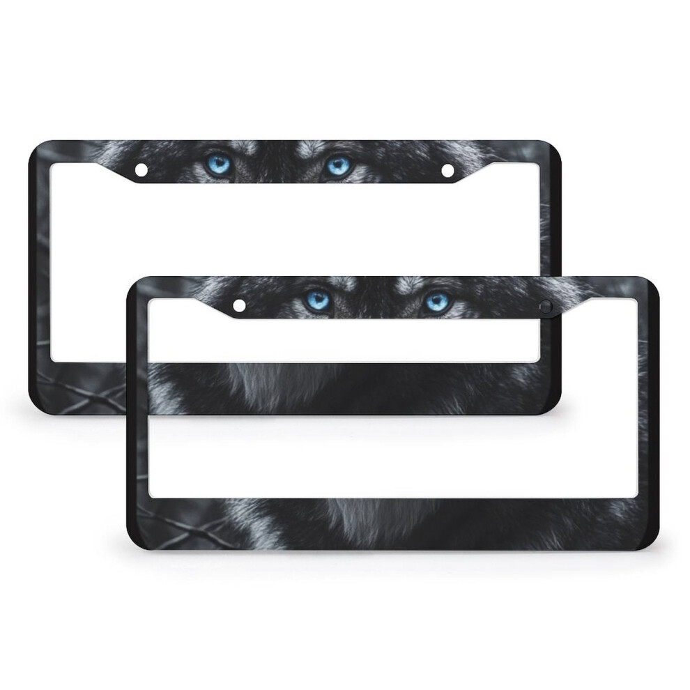 Wolf With Eyes License Plate Frames 2 Pack Â Aluminum Car Tag Covers, Compatible With Standard Plates Blue 9152228656260