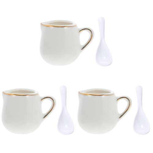 3Pcs Household White Ceramic Creamer Pitcher Multi-Use Milk Dispenser 1