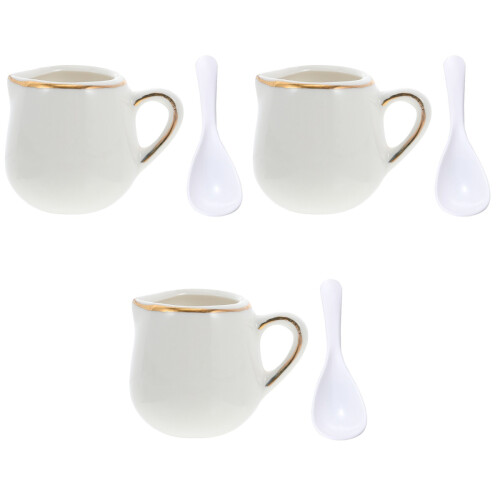3Pcs Household White Ceramic Creamer Pitcher Multi-Use Milk Dispenser 2