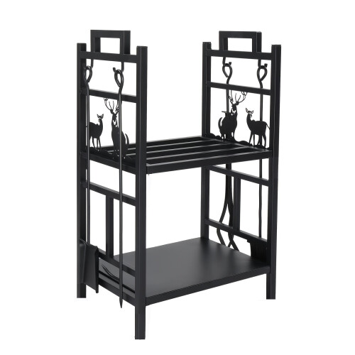2-Tier Firewood Rack with Hooks