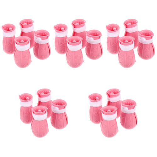 20Pcs Pink Cat Paw Booties Rubber Covers Adjustable Anti- 1