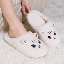 Pantoufles en peluche Willtoo, douces et confortables, pour femme, motif chat, blanches, pointures 9,5-10 femme / 8-8,5 homme
