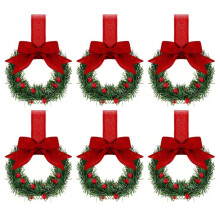 Ensemble de 6 mini couronnes de Noël de 13 cm pour placard, avec ruban et nœud papillon – Décoration intérieure/extérieure