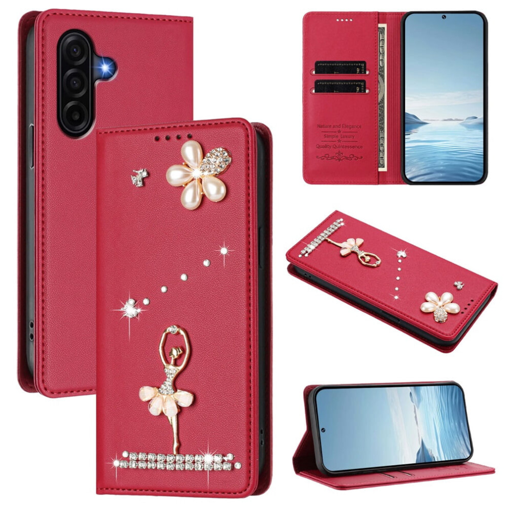 Rfid-Blocking Ballet Girl Flip Wallet Leather Case For Samsung Galaxy A56 5G / A36 5G Â Magnetic Closure, Card Holder Red 9482726203841