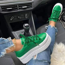 Willtoo Shoes for Women Glitter Sparkly Dress Shoe Lace up Casual Chunky Heels Shoe Canvas Shoes with Shiny Green
