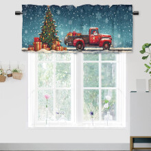 Cantonnière de Noël thermique isolante – Motif camion rouge, sapin et Père Noël, passe-tringle, 137 x 46 cm, 1 panneau, compatible avec les