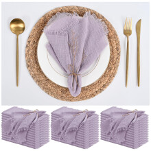 12 Pack Cotton Linen Napkins 16 x 16 Inch Linen Napkins Cloth Handmade with Fringe Soft Cloth Napkins Washable Rustic