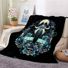Ghostface plaid, ultrazacht, warm en pluist niet. Perfect voor filmavonden. Lichtgewicht, geschikt voor volwassenen en tieners. Horrorprint.