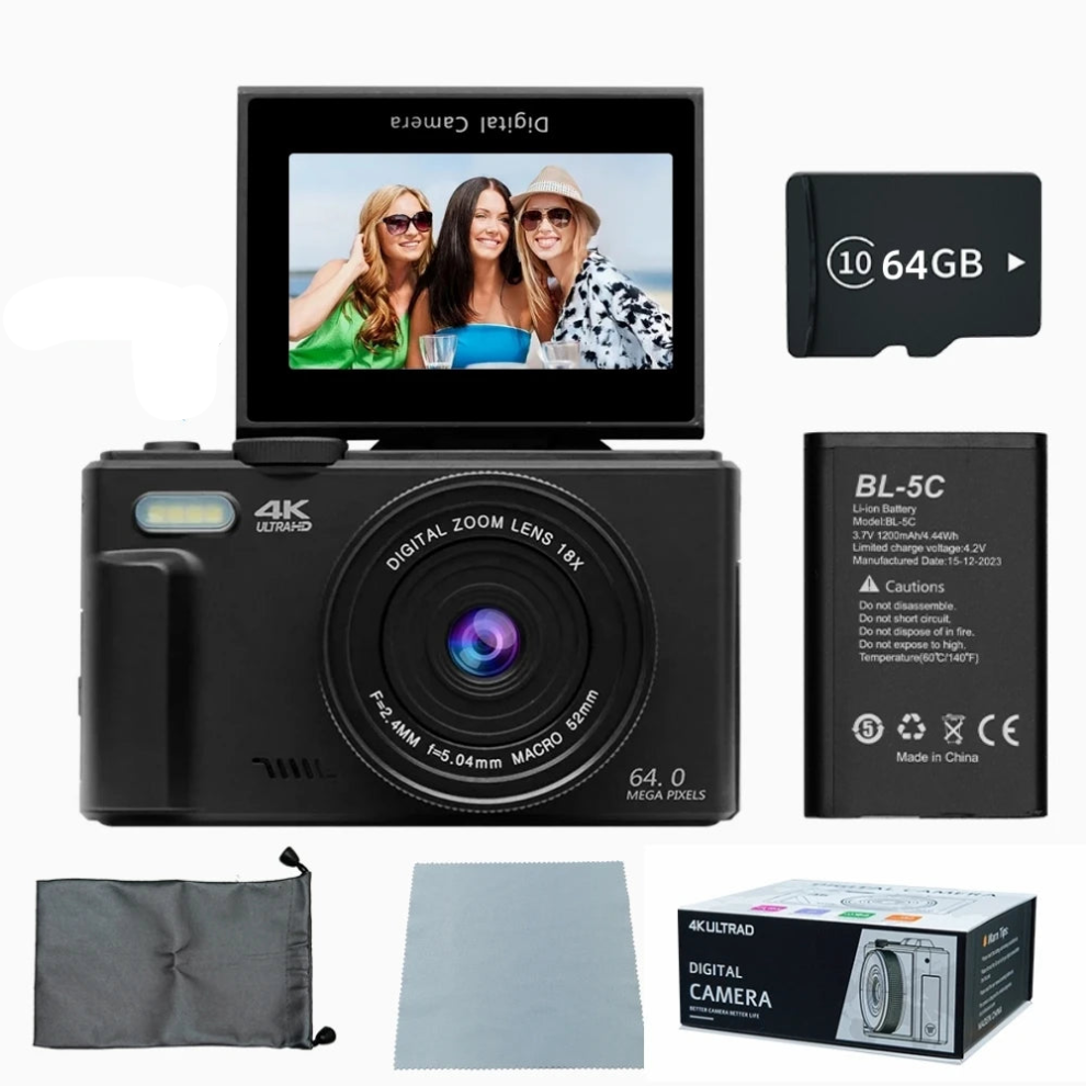 4K Digital Camera For Photography 64Mp Vlogging Black 9362547060307
