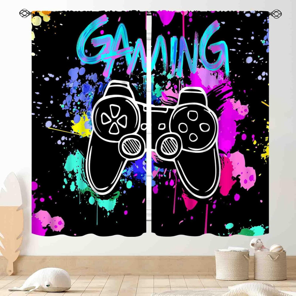 Colorful Gaming Curtains for Kids & Teens – Game Controller Design, 84"x63", Compatible with Gamer Room Decor