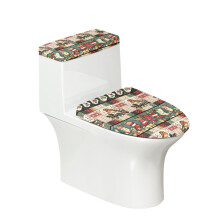 Huse de toaletă cu tematică de Crăciun în stil retro Patchwork și set de 2 huse pentru capacul toaletei, potrivite pentru toate formele de