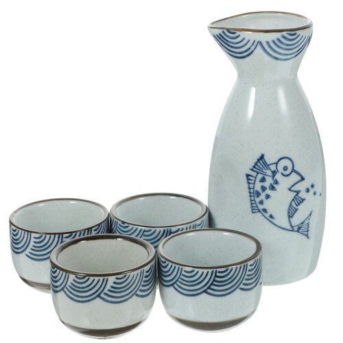 4Sets Decorative Japanese Style Sake Set Ceramic Pot and Delicate Cups 2