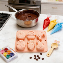 Easter Silicone Baking Mold, Bunny Egg Carrot Chocolate Mold Heat Resistant Non-Stick for Dessert Making, Pink