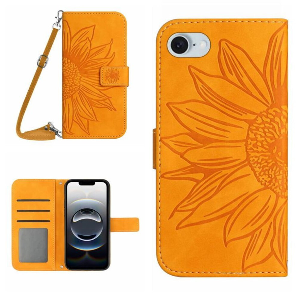 Sunflower Embossed Pu Leather Flip Wallet Case With Magnetic Closure, Card Slots & Hanging Rope Â Compatible With Iphone 16E Yellow 9193271161639