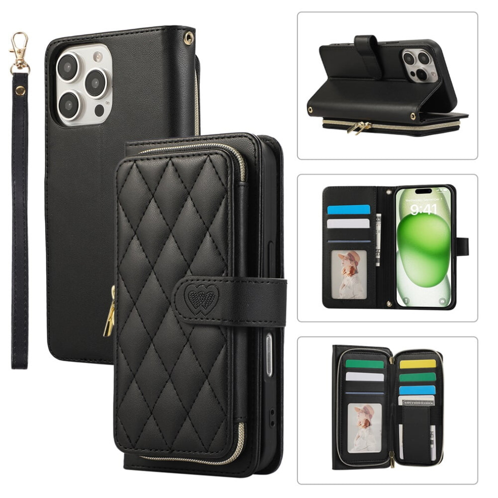 Leather Wallet Case For Iphone 16 Pro Max 6.9" Â Black 975221373793