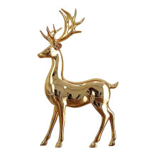 Figuritas de renos navideños dorados, 2 esculturas de renos en pareja, mini estatuas de renos navideños, centro de mesa con forma de animal para la