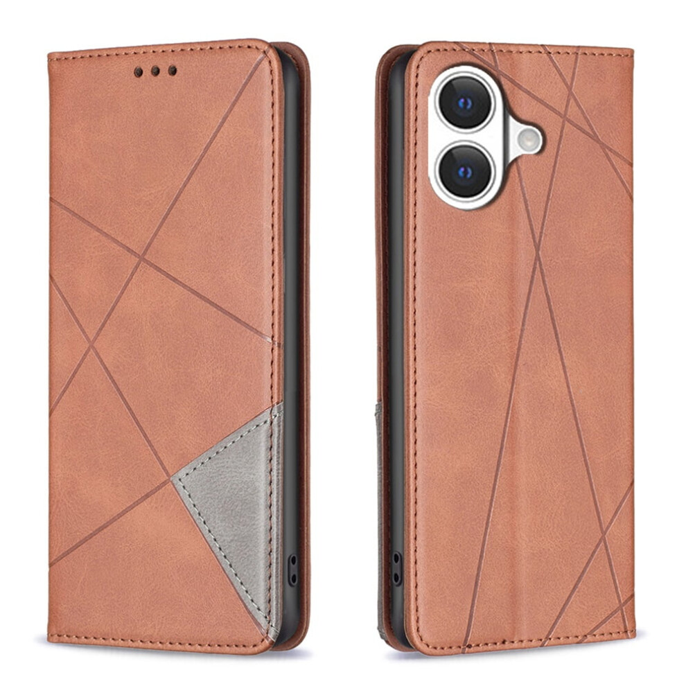 Rhombus Flip Wallet Leather Case For Iphone 17 Â Magnetic, Shockproof, Kickstand, Card Holder, Brown 9327961807358