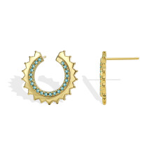 18K Gold Plated Sun Flower Synthetic Turquoise Stud Earrings 925 Sliver Posts Earrings Summer Jewelry For Daily Wear
