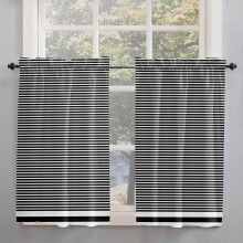Black Striped Short Curtains 42x54 Rod Pocket 2 Panels