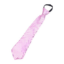 Unisex Shinning Sequins Tie Glitter Sparkly Paillette Pre-Tied Necktie with Adjustable Zipper for Festival Dance Costume