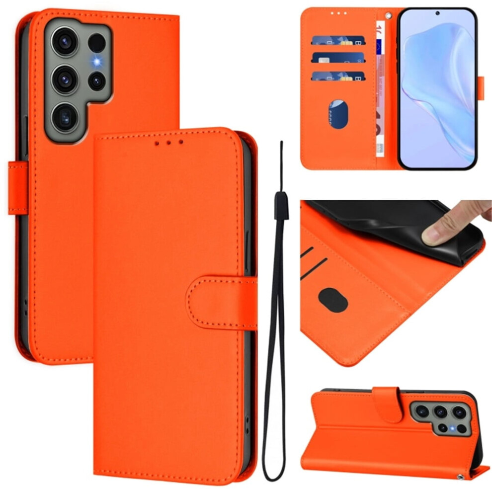 Wallet Case Compatible With Samsung Galaxy S23 Ultra 5G Â Pu Leather Magnetic Flip Folio, 3-Card Slot & Wrist Strap, Orange 9152228658493