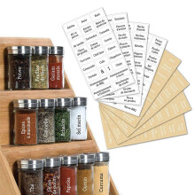 Spice Jar Labels, Collapsible Silicone Funnel Preprinted Labels for Herbs, Seasoning & Kitchen Pantry, Removable Labels for Transparent Material, 208