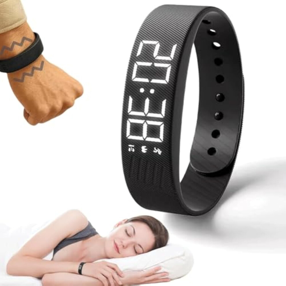 Fitsleeps Alarm Clock Watch,Silent Vibration Wake-Up Wristband For Deep Sleepers,Snooze Free Smart Watch For Men And Women (Black) Black 9152228656598