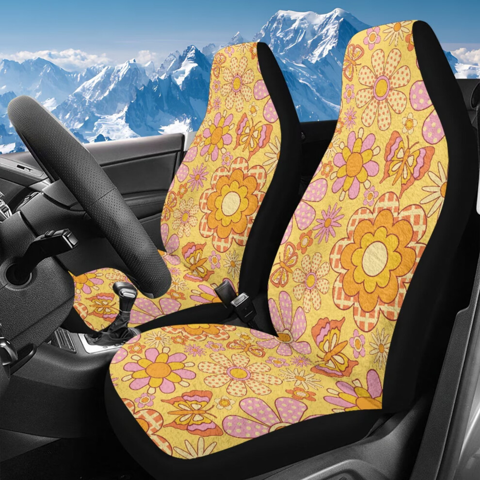 Hippie Flower Front Seat Covers, 2Pcs High-Back Bucket Covers For Cars/Trucks/Vans/Suvs Â Not Airbag Compatible Yellow 9327961805415