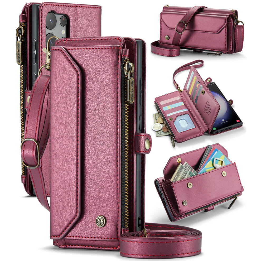 Caseme Leather Wallet Case For Compatible With Samsung Galaxy S23 Ultra Â Rfid Blocking, 10-Card Holder, Zipper Bills Slot, Magnetic Wrist Strap 9152228658769