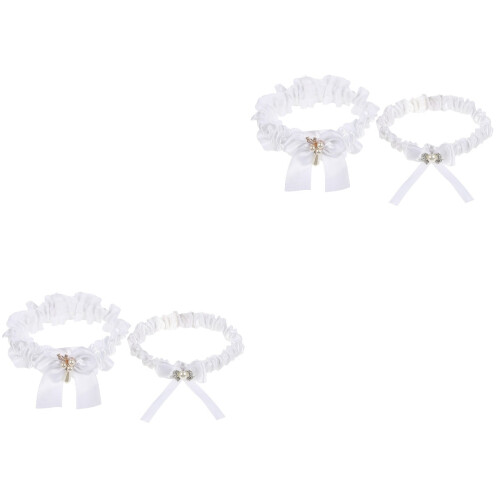 2Sets Bruidsbanden Wit Strik Ornament Comfortabel Trouwerij 2