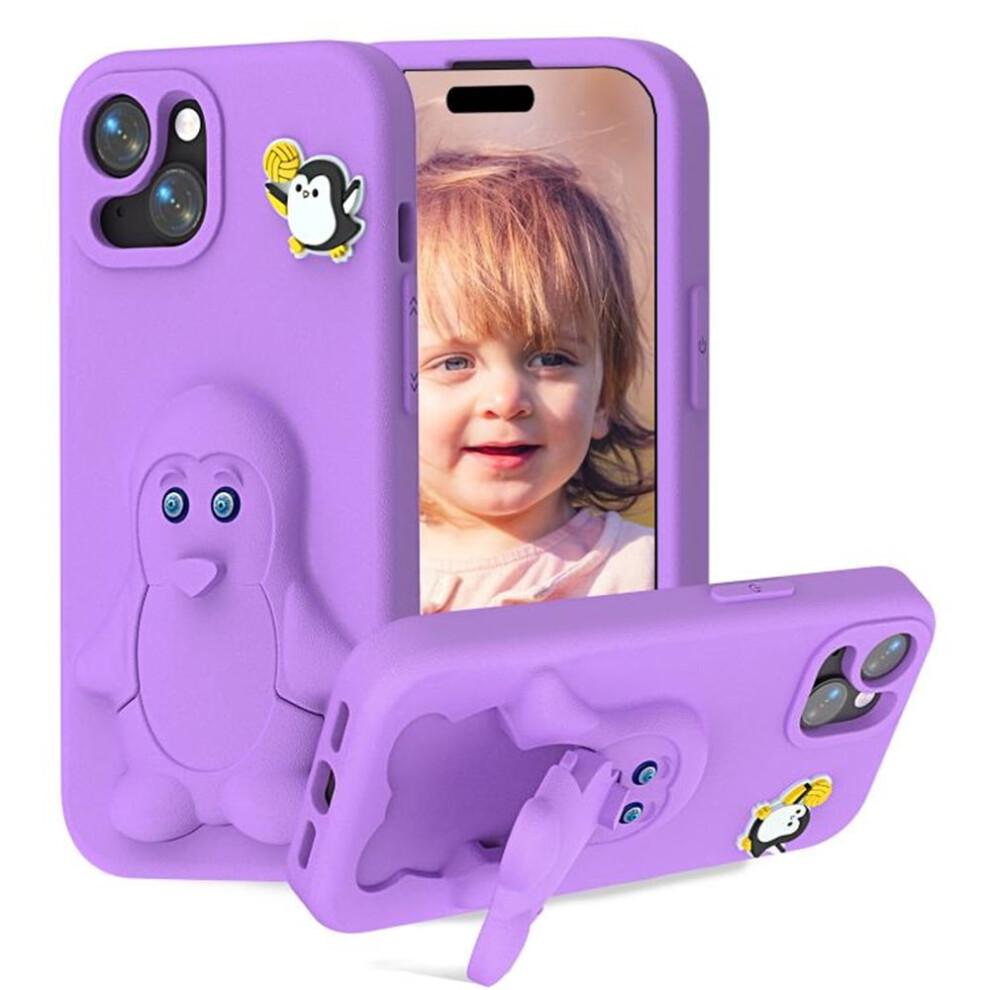 Cartoon Penguin Baby Stand Eva Case For Iphone 14 Pro Â Anti-Fall, Eco-Friendly Purple 9193271163879