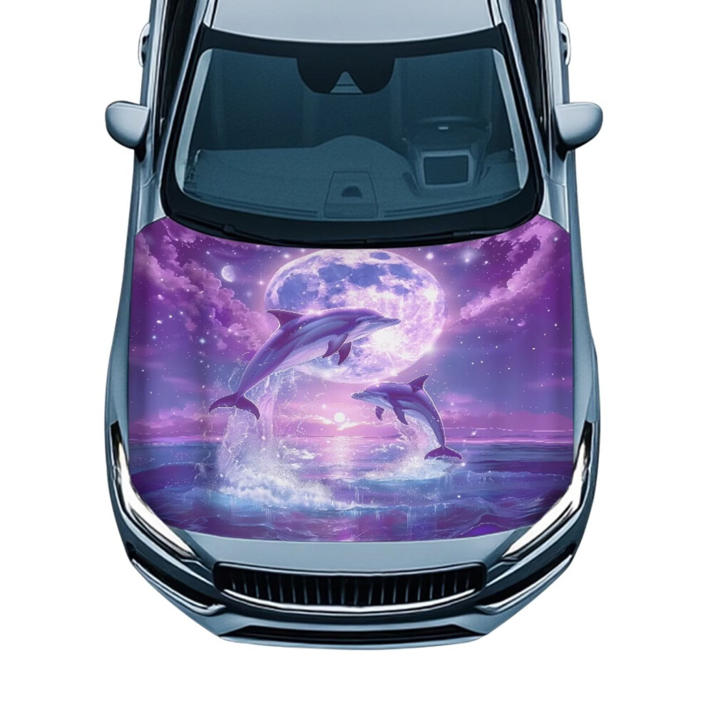 Dolphin Car Hood Cover, 59X39 In, Elastic Waterproof Polyester, Compatible With Most Cars, Pickups & Suvs Purple 9193271164012