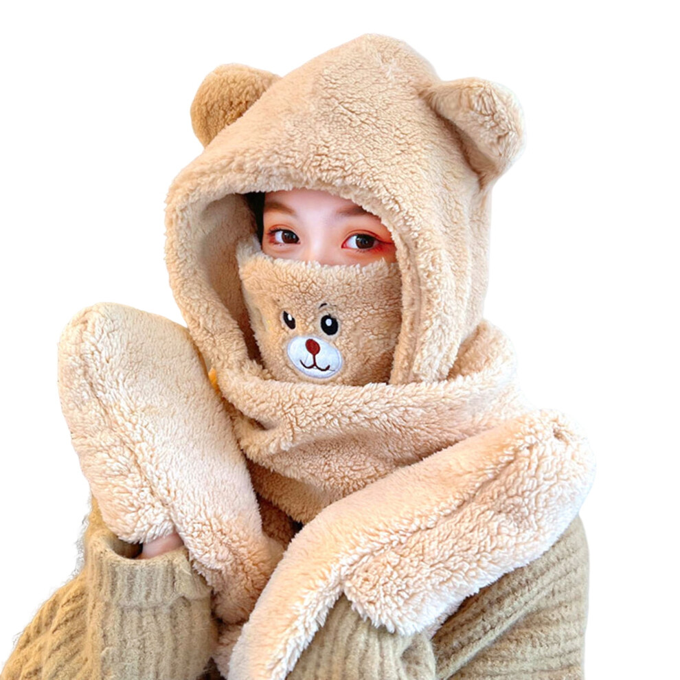 Bear Cartoon Scarf Cap Thicken Soft Warm Windproof 975221373274