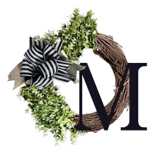 Couronne de style campagnard à 26 lettres – Nom de famille et décoration de porte d'entrée utilisable toute l'année, compatible avec toutes les