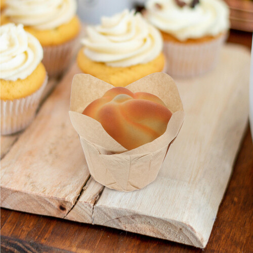 500Pcs Disposable Lotus Baking Cups Light Brown Cupcake Baking Liners 1