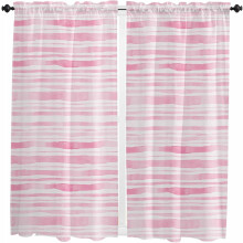 Pink Striped Kitchen Curtains 42"x63", Farmhouse Watercolor Design, Rod Pocket, 2 Panels, Compatible with Standard Rods