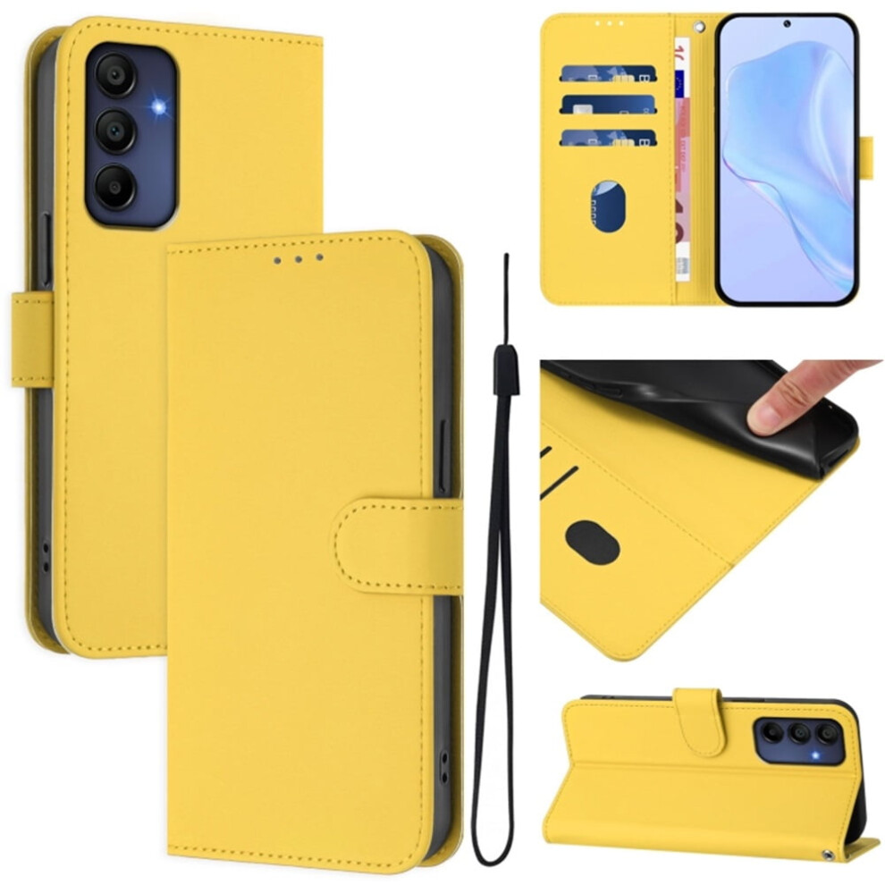 Pu Leather Wallet Case Compatible With Samsung Galaxy A16 4G / 5G Â Magnetic Flip Folio, 3-Card Slot & Wrist Strap, Yellow 9152228658899