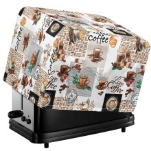 Coffee Print 4-Slice Toaster Cover, Anti-Fingerprint Dust Protector with Adjustable Drawstring & Top Handle – Compatible with Most Toasters