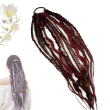 Dread Ponytail Extensions Elastic Boho Style with Beads