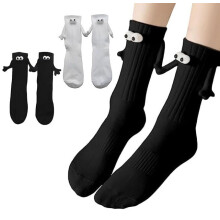 2 Pairs Magnetic Holding Hands Socks Funny Gifts For Couples, Anniversary, Best Friends, Engagements, Teens (White)