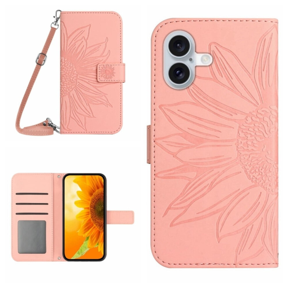 Pu Leather Flip Wallet Case With Magnetic Closure, Card Slots & Hanging Rope Â Compatible With Iphone 16 6.1" Pink 9327961805712