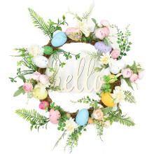 Paaskrans met hortensia's en madeliefjes, handgemaakte, duurzame kunstbloemen met kleurrijke eieren en eucalyptusbladeren, veelzijdige decoratie