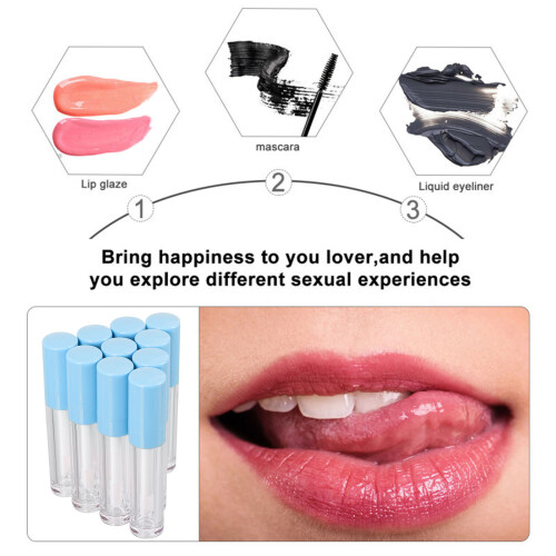 10Pcs Durable ABS Refillable Lip Balm Bottles Blue with Built-in Brush 2
