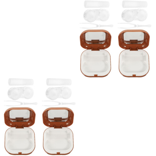 4Sets Portable Brown Contacts Lens Case Organizer with Sealing Lid 1
