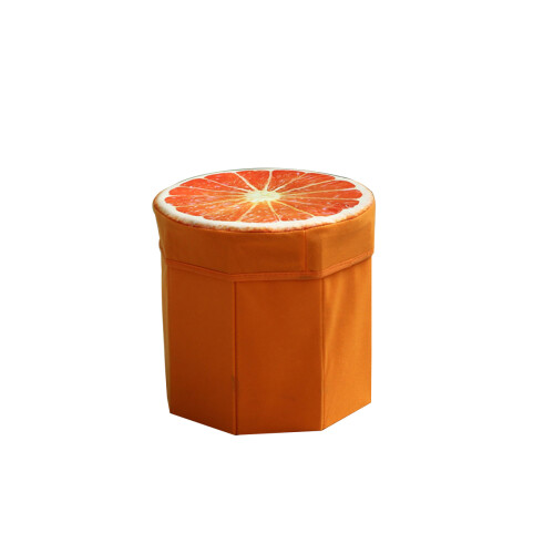 Pouf Fruit Orange En Velours Rangement Pliable Pour Maison