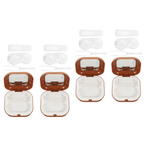 4Sets Portable Brown Contacts Lens Case Organizer with Sealing Lid 2