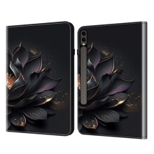 Tablethoes compatibel met Samsung Galaxy Tab S9+ / S9FE+: PU-leer/TPU-folio met kaartsleuven en standaard – Zwart met bloemenmotief